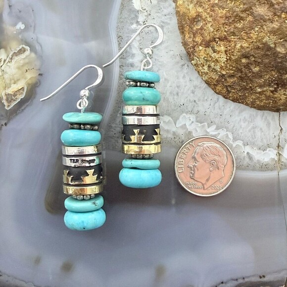 Tommy & Rosita Singer Sterling Silver Turquoise Beads Dangle Earrings For Women - Picture 8 of 10
